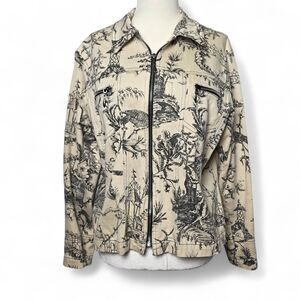 Ali Miles Beige and Black Scenic Print Jacket